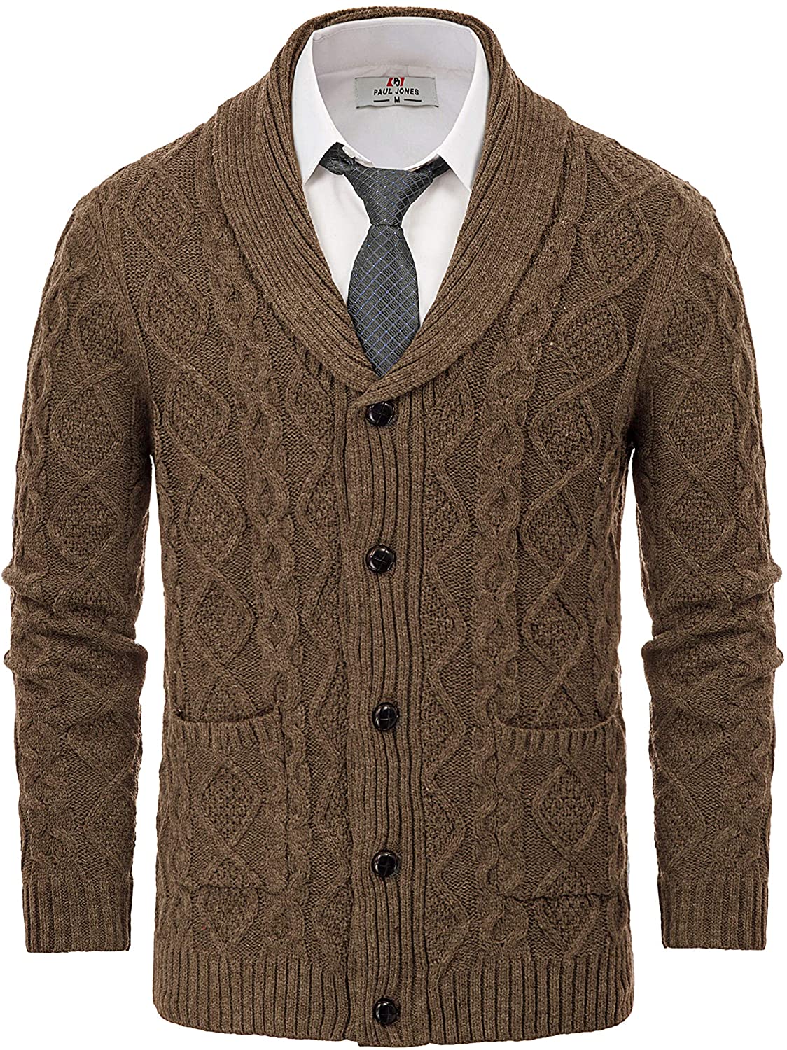 PJ PAUL JONES Mens Cardigan Sweater Shawl Collar Button Down Knitwear 
