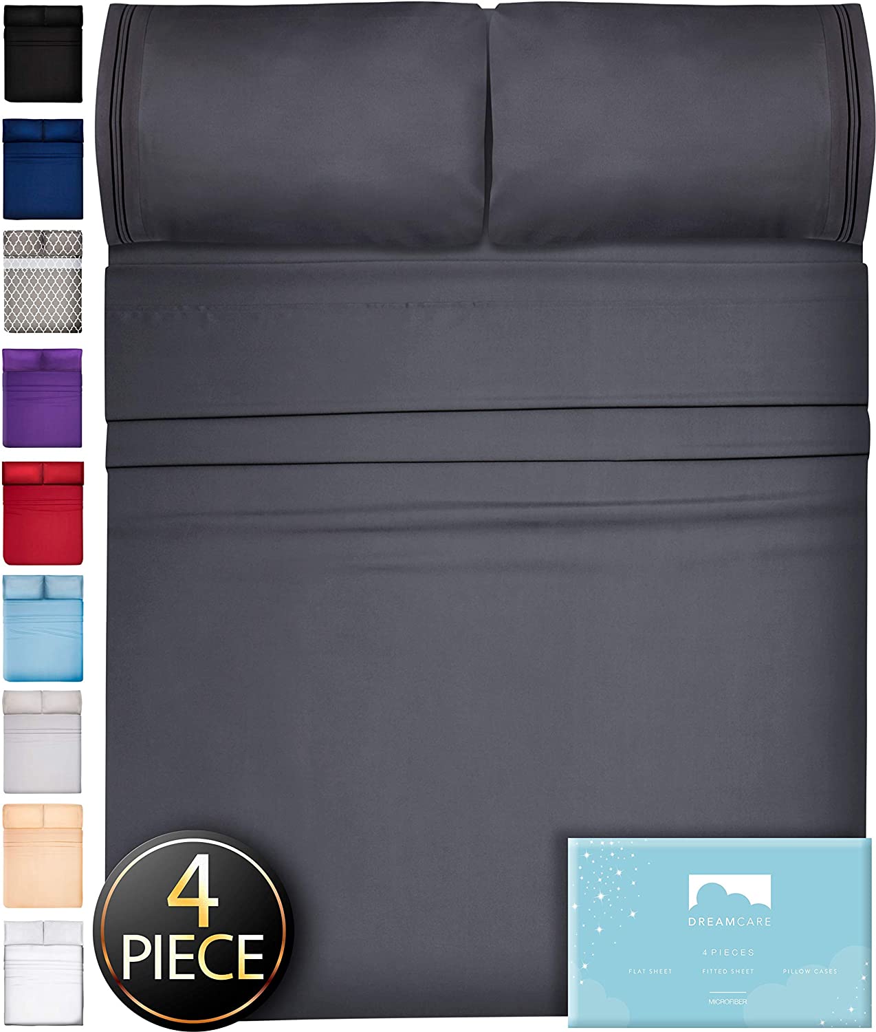 DREAMCARE - Bed Sheets Set - Queen Size Sheet with Side Pocket