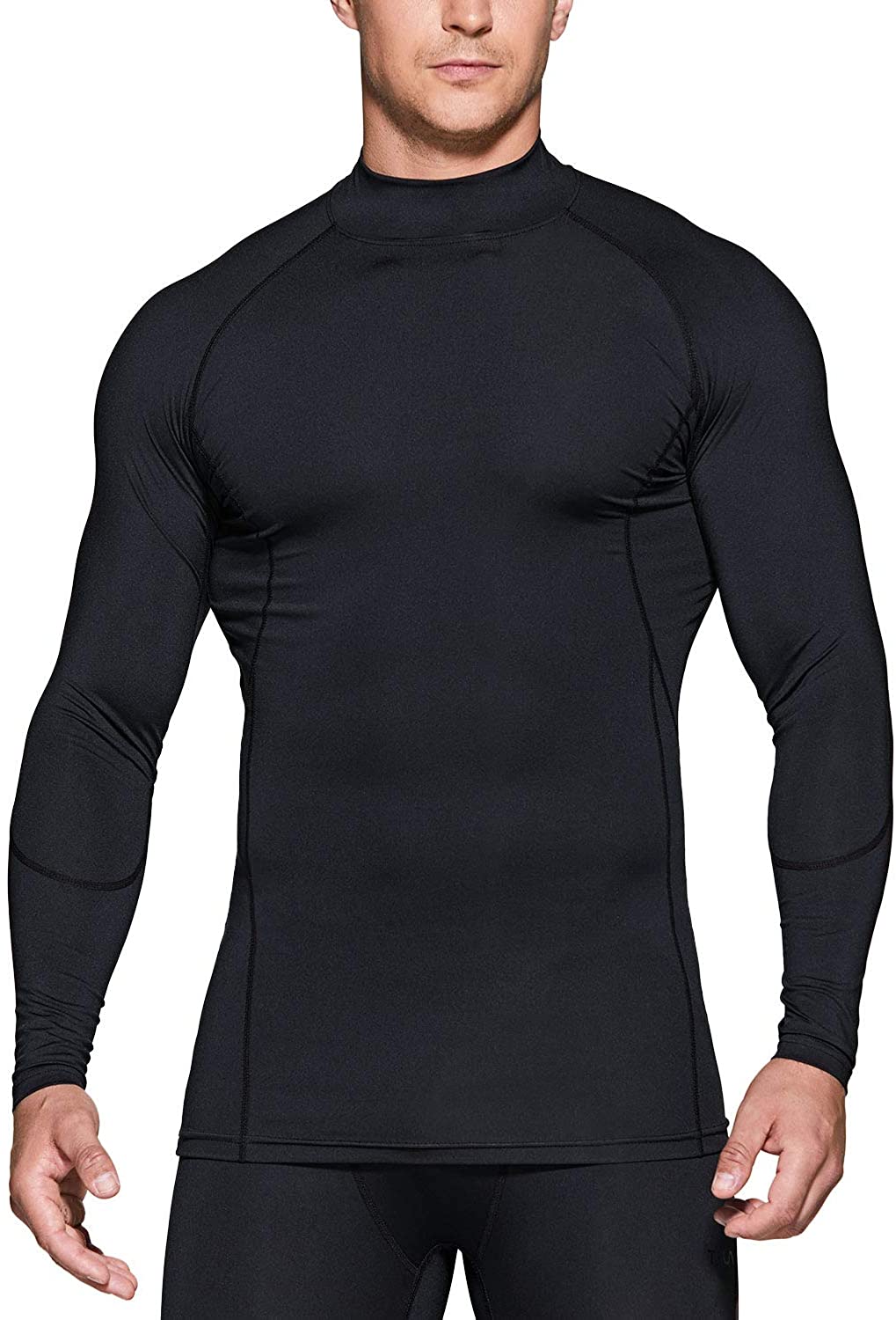 Hommes Entraînement Mock Neck Compression Sous-vêtement à manches longues T-shirt Cool Dry Noir 