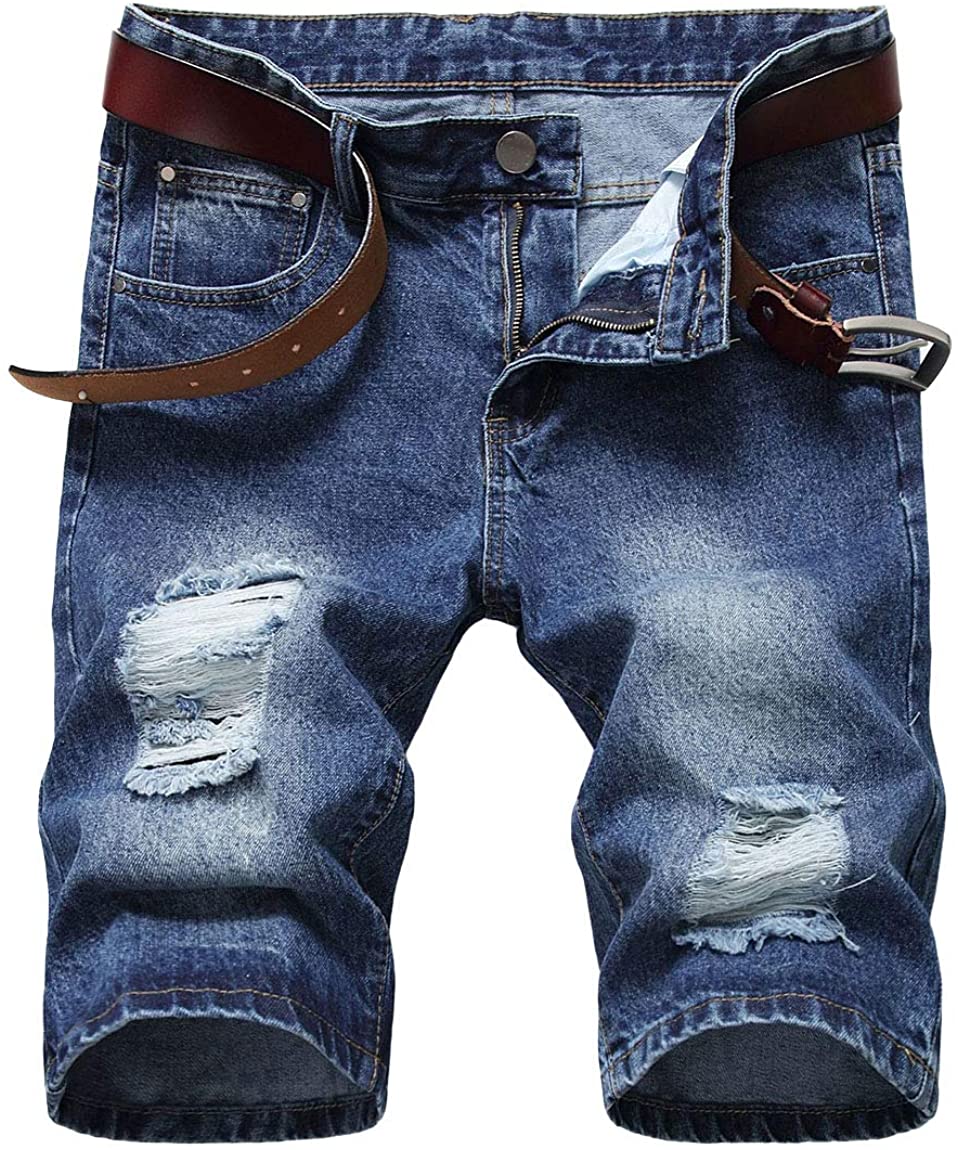 Baylvn Mens Casual Fashion Ripped Short Jeans Slim Fit Denim Short 