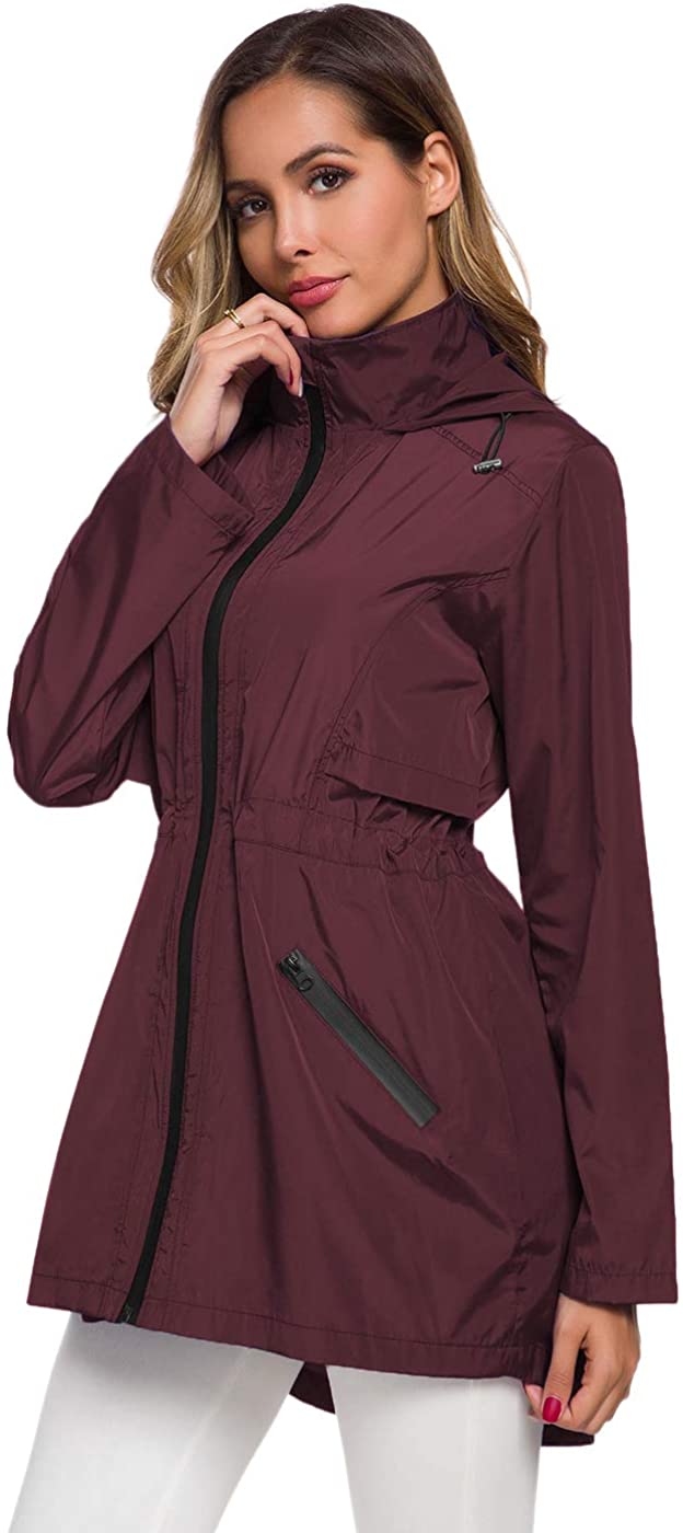 Avoogue Women's Long Raincoat with Hood Outdoor Lightweight Windbreaker ...