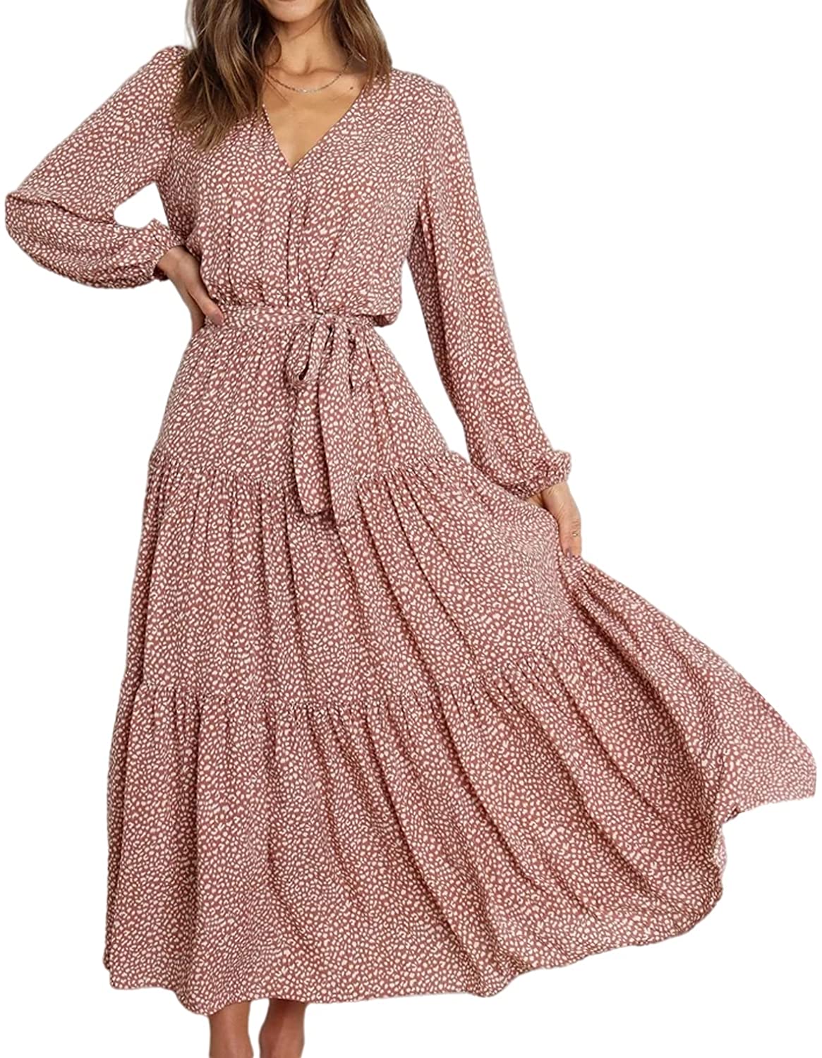 R.Vivimos Women's Fall Cotton Long Sleeves Irregular Polka Dot V Neck  Casual Flo | eBay