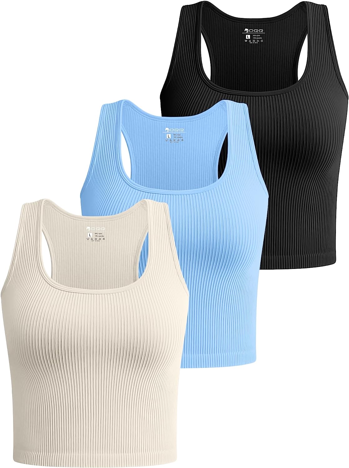 OQQ Women's 3 Piece Tank Tops Ribbed Seamless Workout Exercise Shirts Yoga  Crop Tops : : Clothing, Shoes & Accessories