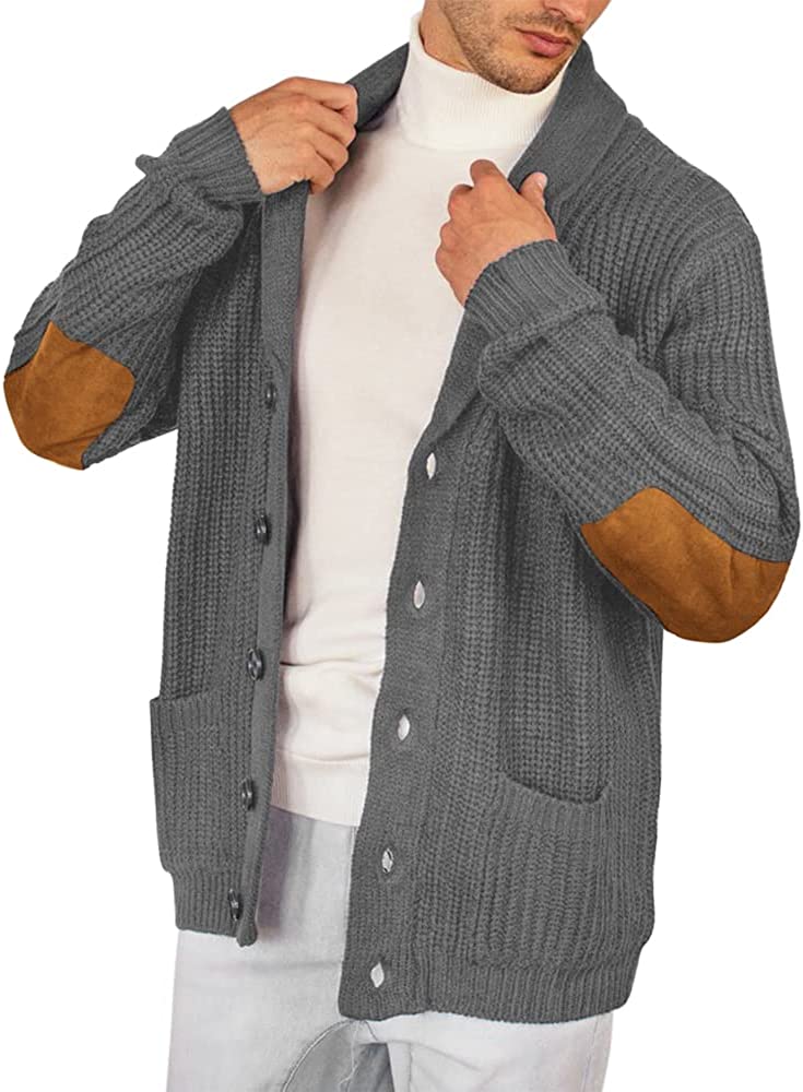 Esobo Men's Shawl Collar Cardigan Sweater Multi-Color Button Down