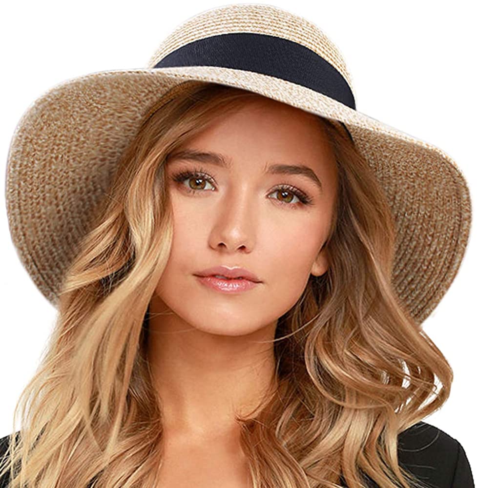 FURTALK Womens Beach Sun Straw Hat UV UPF50 Travel Foldable Brim