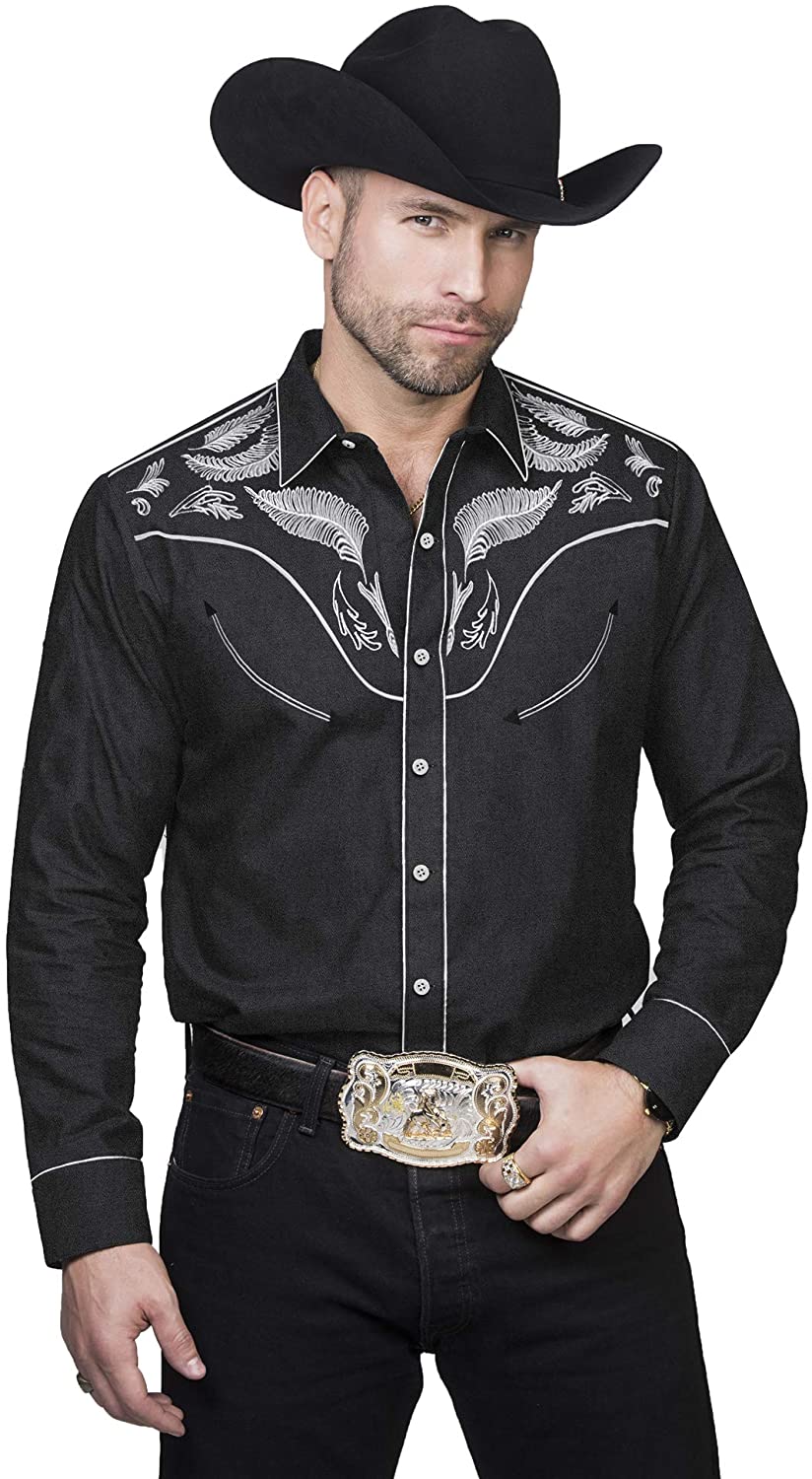 COOFANDY Men's Western Cowboy Embroidered Long Sleeve Button Down