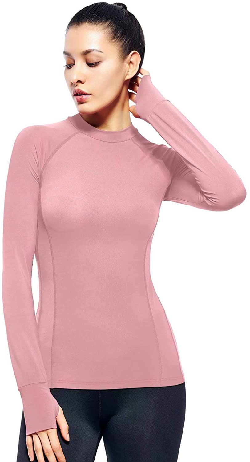 Womens Mock Neck Athletic Top Long Sleeve Workout Shirts with