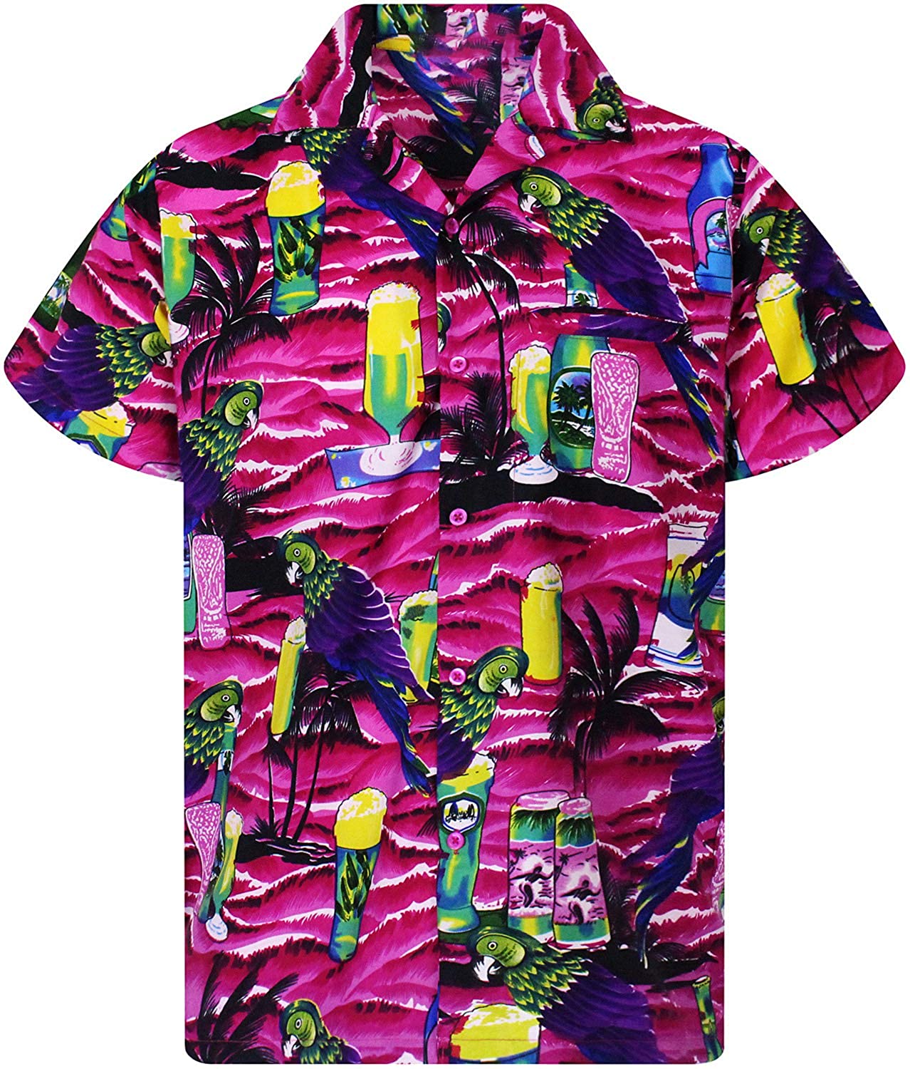 King Kameha Funky Casual Hawaiian Blouse Shirt for Women Front Pocket Button Down Very Loud Shortsleeve Unisex Beach Print