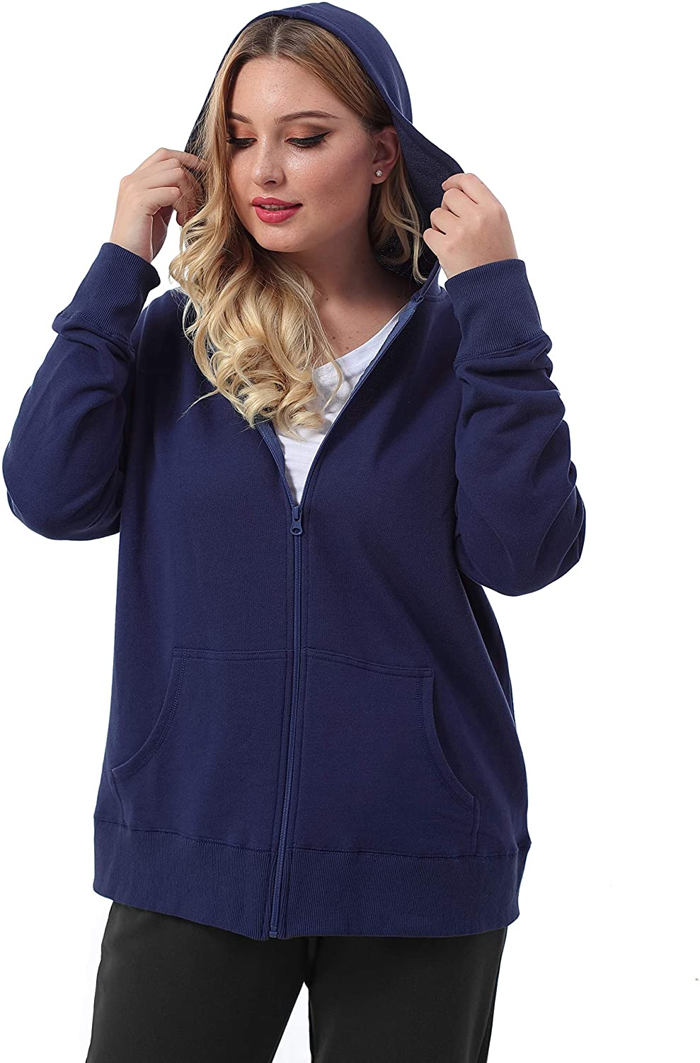 Download ZERDOCEAN Women's Plus Size Full Zip-Up Hoodie Jacket ...