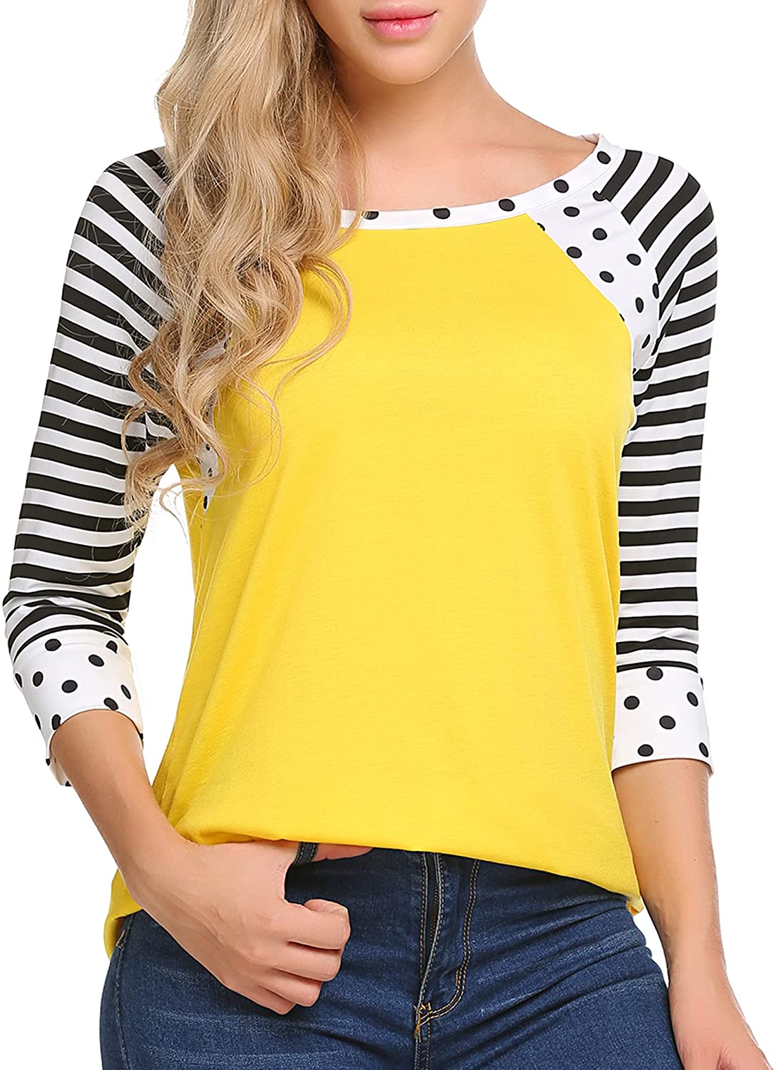 Zeagoo Women's Polka Dots Shirt Striped 3/4 Sleeve Casual Scoop 