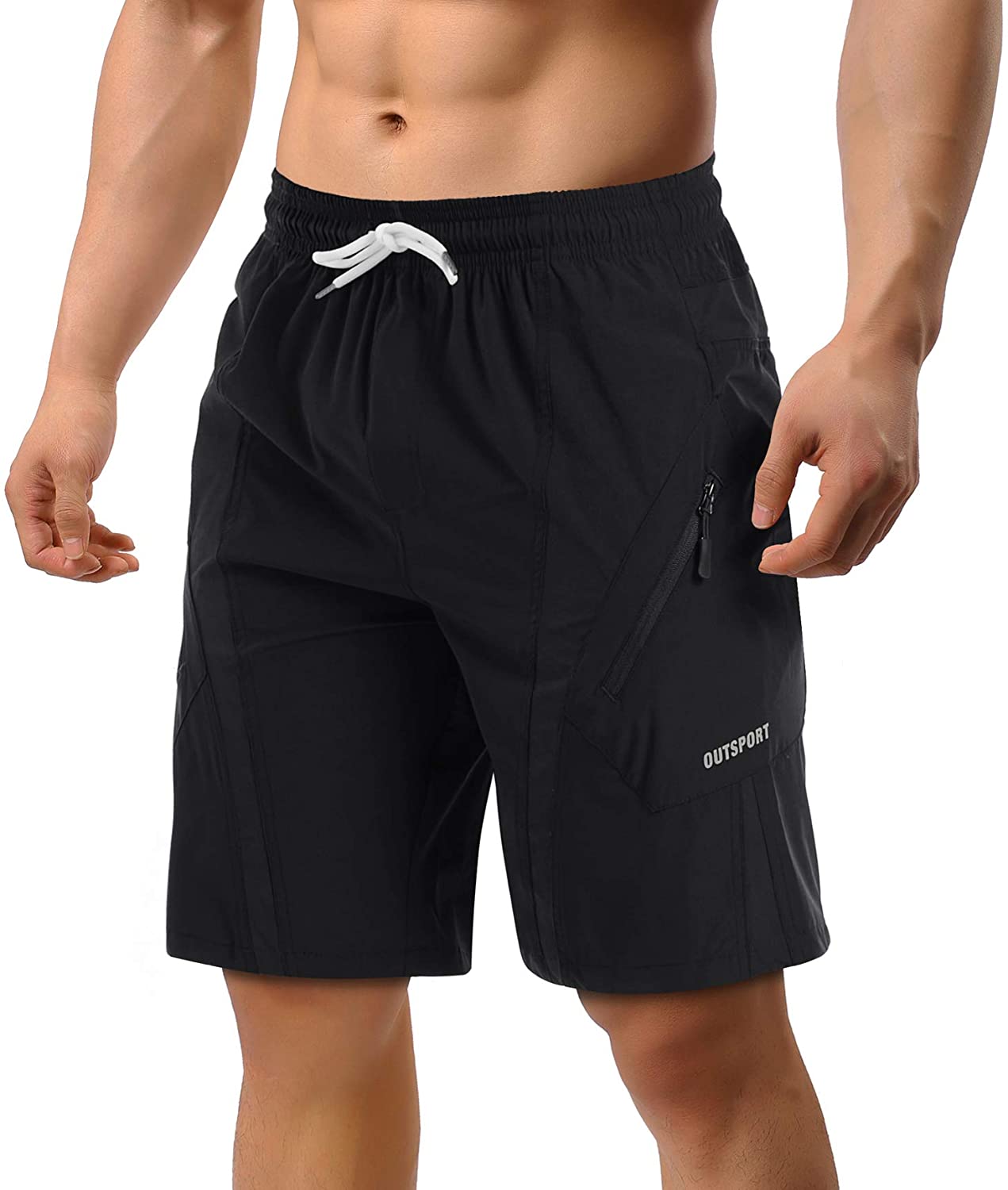 TACVASEN Reflektierende Linie Design Herren Schnell Trocknend Leichte Laufsport Fitness Shorts mit Reißverschlusstaschen