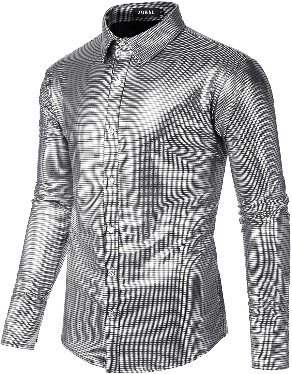 JOGAL Men's Dress Shirt Sequins Button Down Long Sleeve Shirts 70s ...