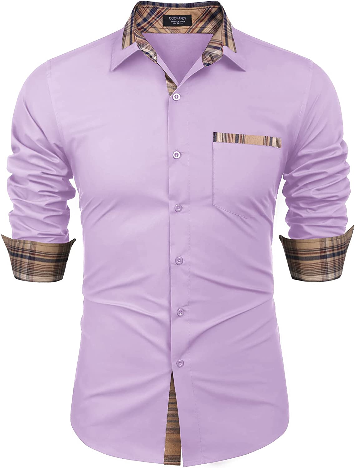 COOFANDY Men's Cotton Dress Shirts Long Sleeve Plaid Collar Shirt