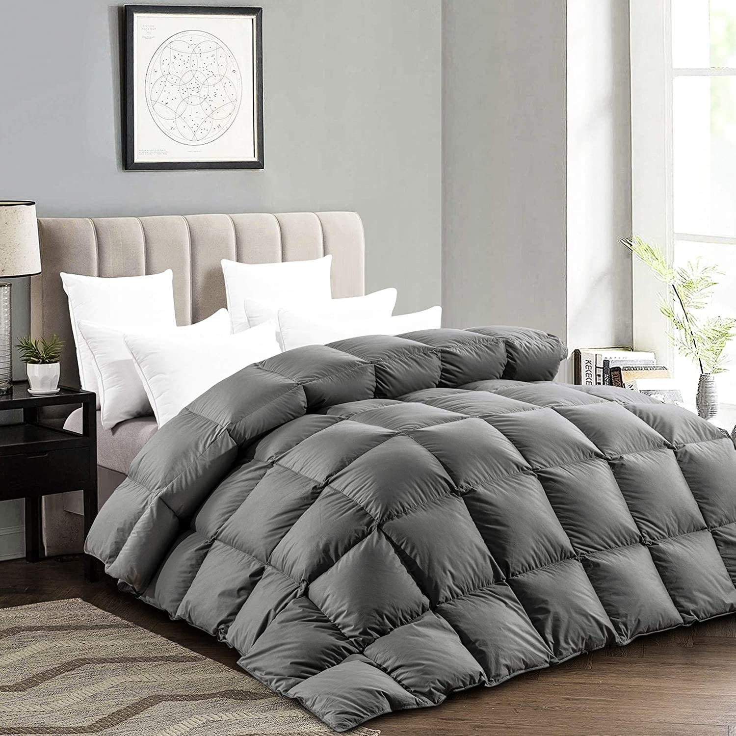 Luxurious Oversized King Size Goose Down Comforter, 85 OZ Fluffy Down Duvet...