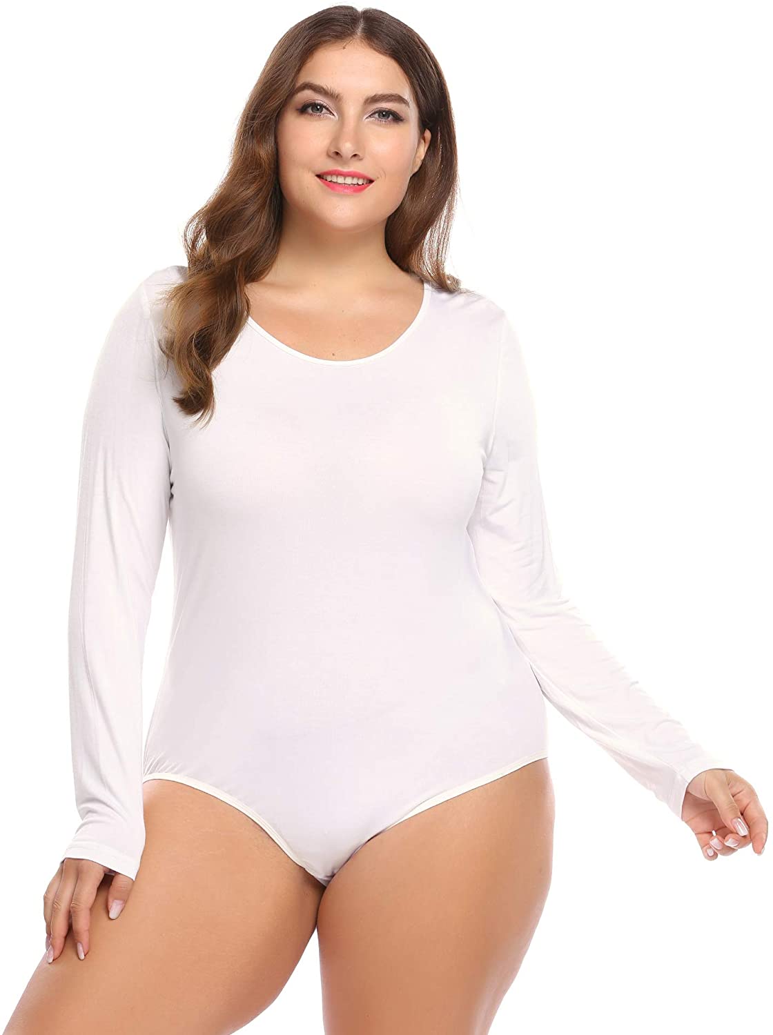  IN'VOLAND Women's Plus Size Long Sleeve Bodysuit For