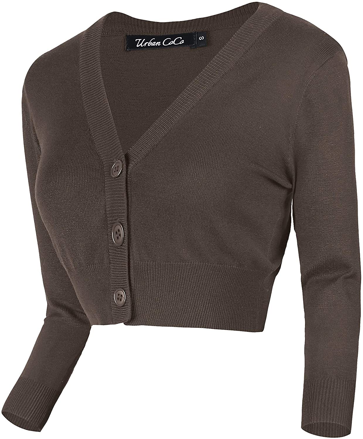 Urban CoCo Women's 3/4 Sleeve Cropped Cardigan Sweater Elegant