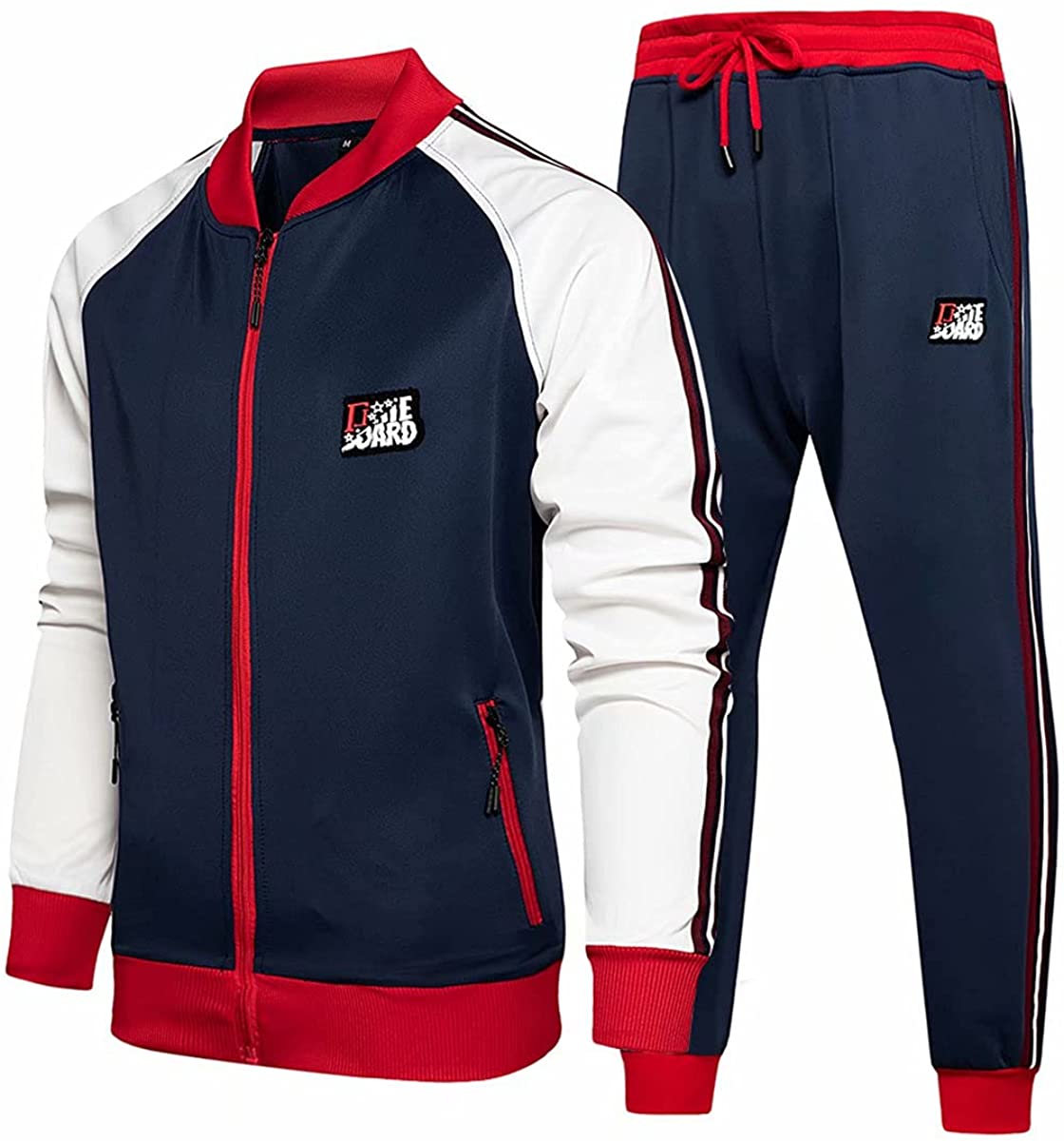 INVACHI Men's Casual 2 Pieces Athletic Full Zip Sports Sets Jacket & Pants Active Fitness Sweat Tracksuit Set 