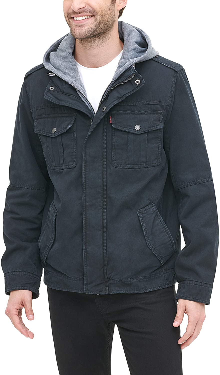 men's washed cotton hooded military jacket