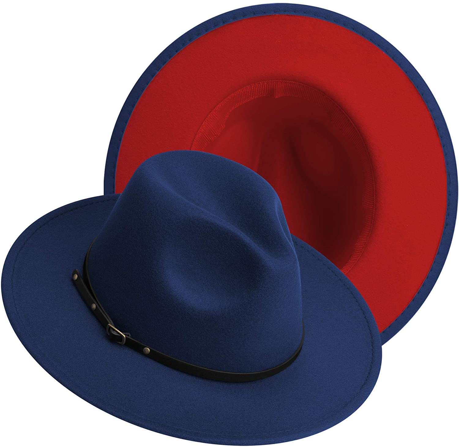 jingsha Womens & Mens Two Tone Wide Brim Fedora Hats Felt Panama Cap Casual Hats with Belt Buckle 