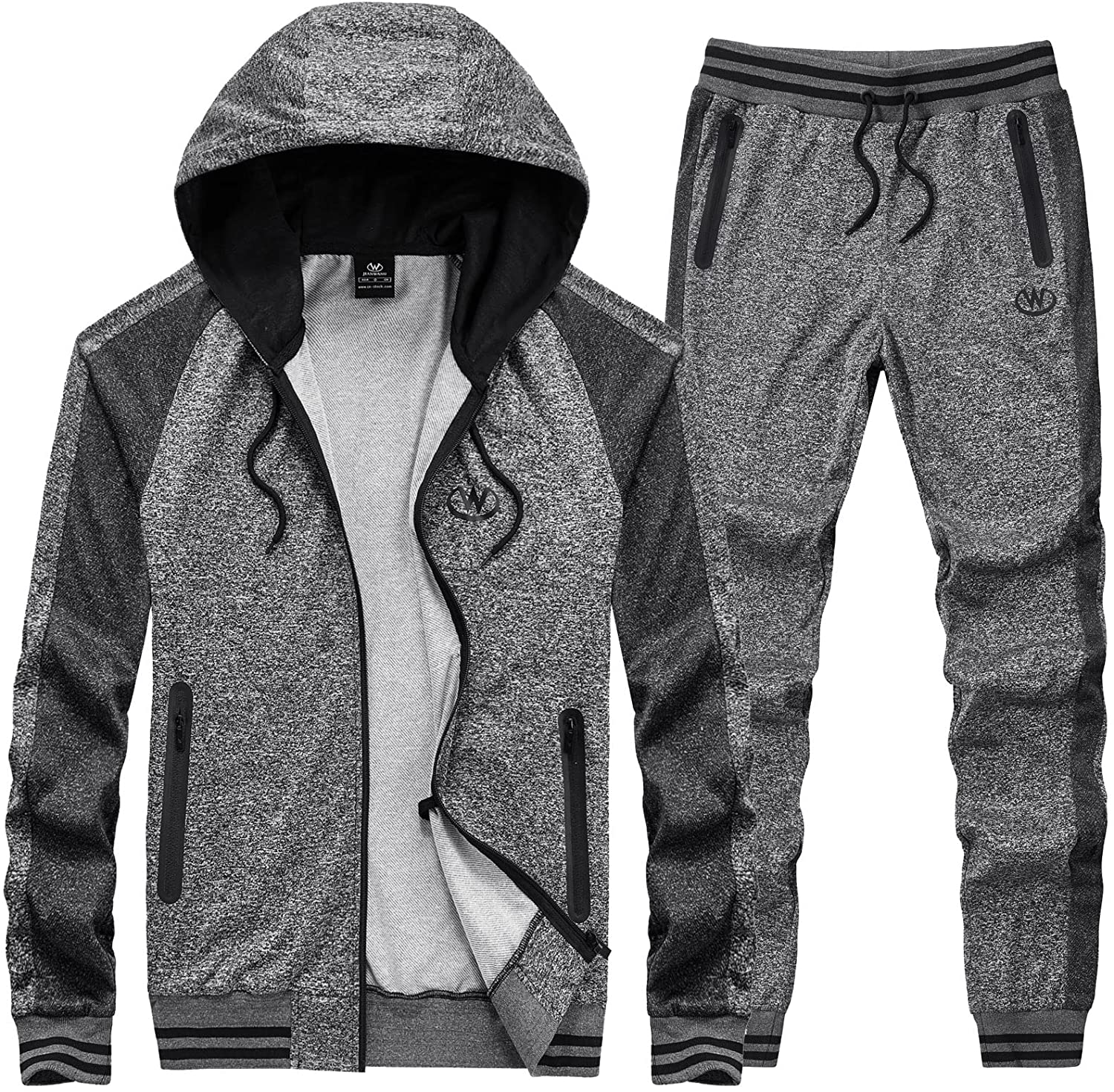 Luethbiezx Men Prints Casual Premium Tracksuit Set Long Sleeve Full-Zip Running Jogging Athletic Sweat Suits, Men's, Size: Medium, Gray