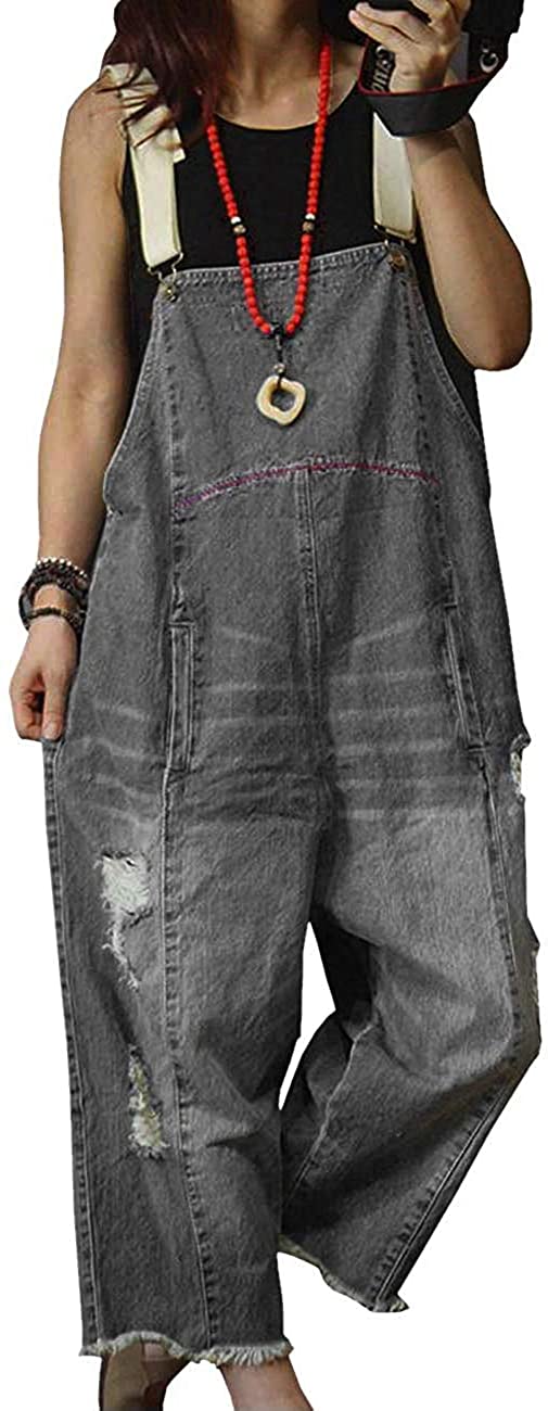 Beaurex Women Overalls Jeans Cropped Loose Baggy Denim Wide Leg Jumpsuit Rompers TR1001