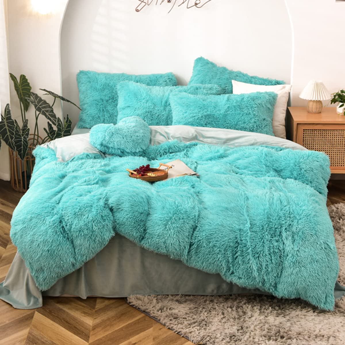 MorroMorn 5 PCS Shaggy Duvet Cover Bedding Set - Fluffy Comforter Cover  Long Faux Fur Luxury Ultra Soft Cozy (Orange, Full/Queen)