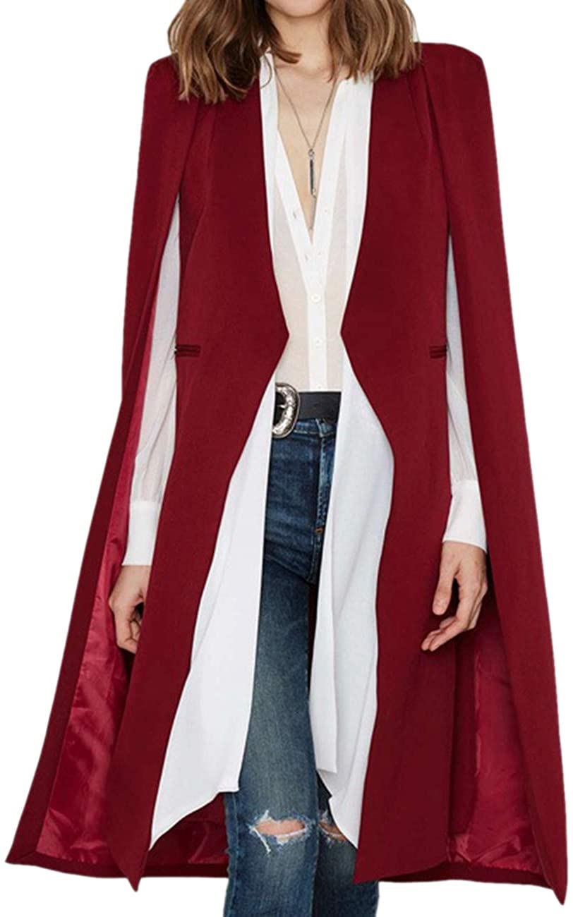 Women's Long Open Slit Sleeve Trench Cloak Capes Jacket Open Front Long Slit  Cre | eBay