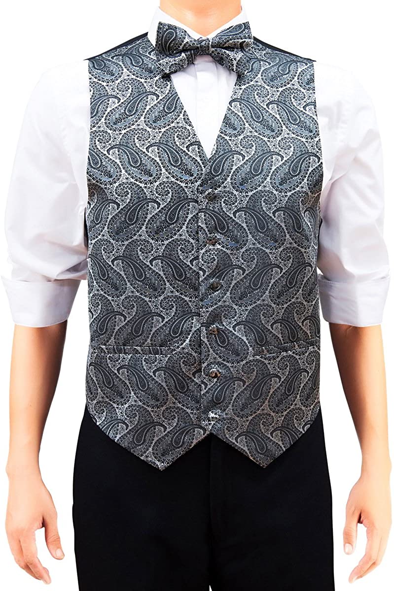 Retreez Mens Mini Polka Dots Vest w/Tie Bow Tie Pocket Square 4 pc Gift Set 