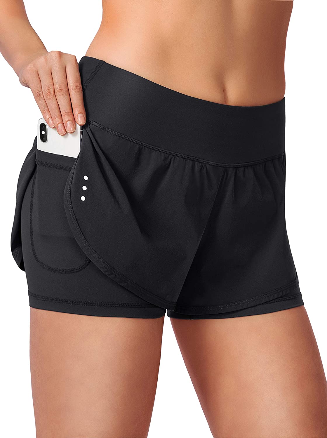 LABEYZON Women's 2 in 1 Running Shorts Workout Athletic Gym Sports Yoga Shorts with Phone Pockets 