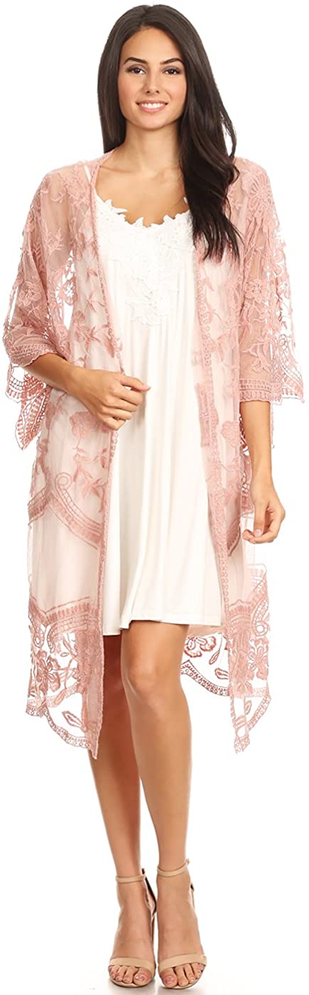 Anna Kaci Womens Long Embroidered Lace Kimono Cardigan With Half Sleeves Ebay 2591