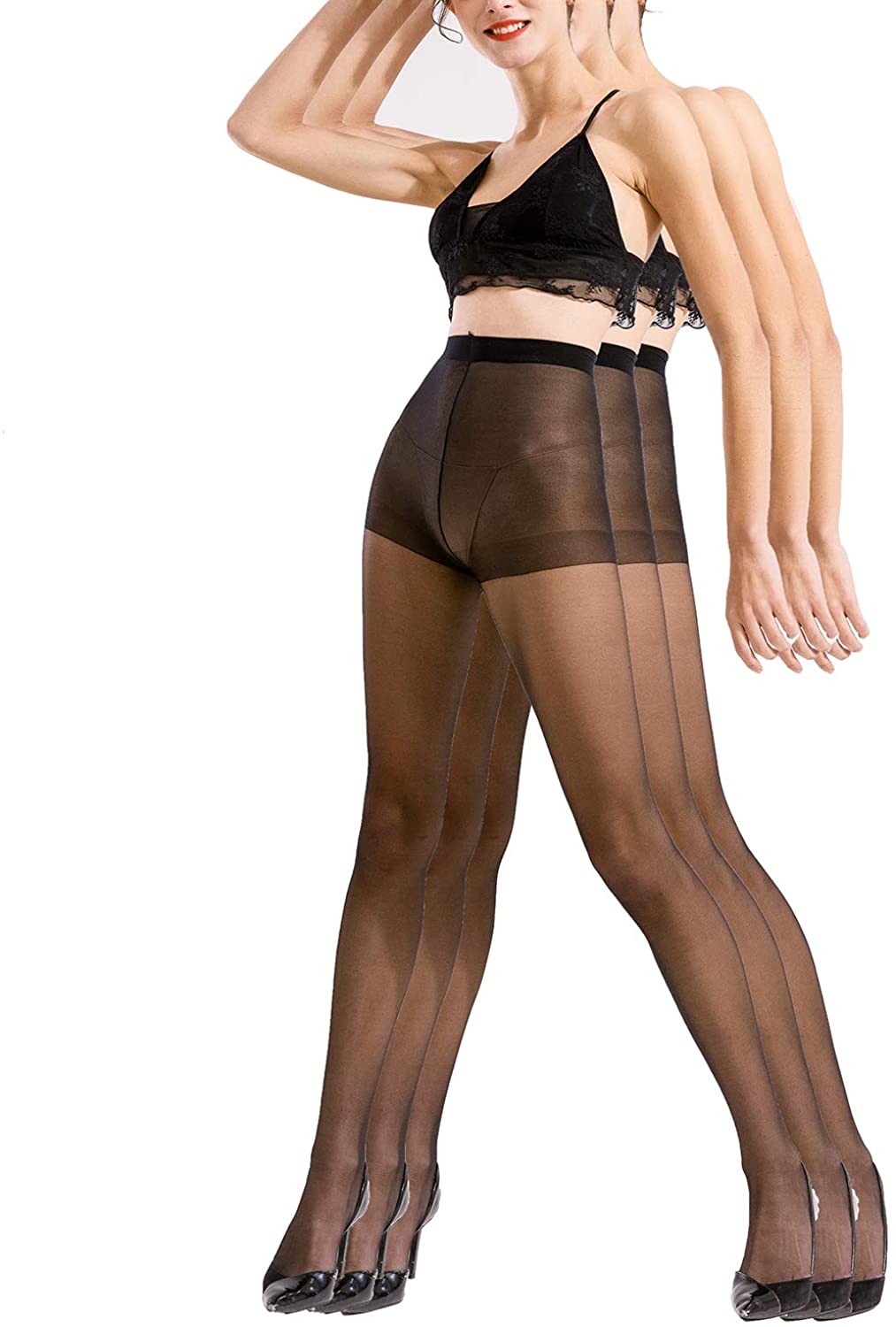 BONAS Pantyhose 3pairs Womens Silk Reflections Sheer Toe Silky Microfiber Oxygen Tights 