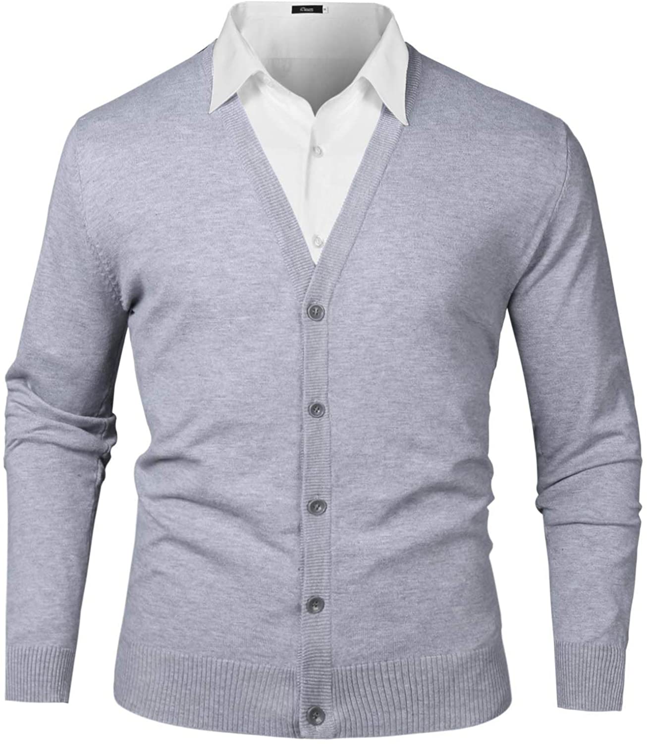 APRAW Mens Casual Slim Fit Soft Cotton V-Neck Button Down Lightweight Knitted Cardigan Sweater