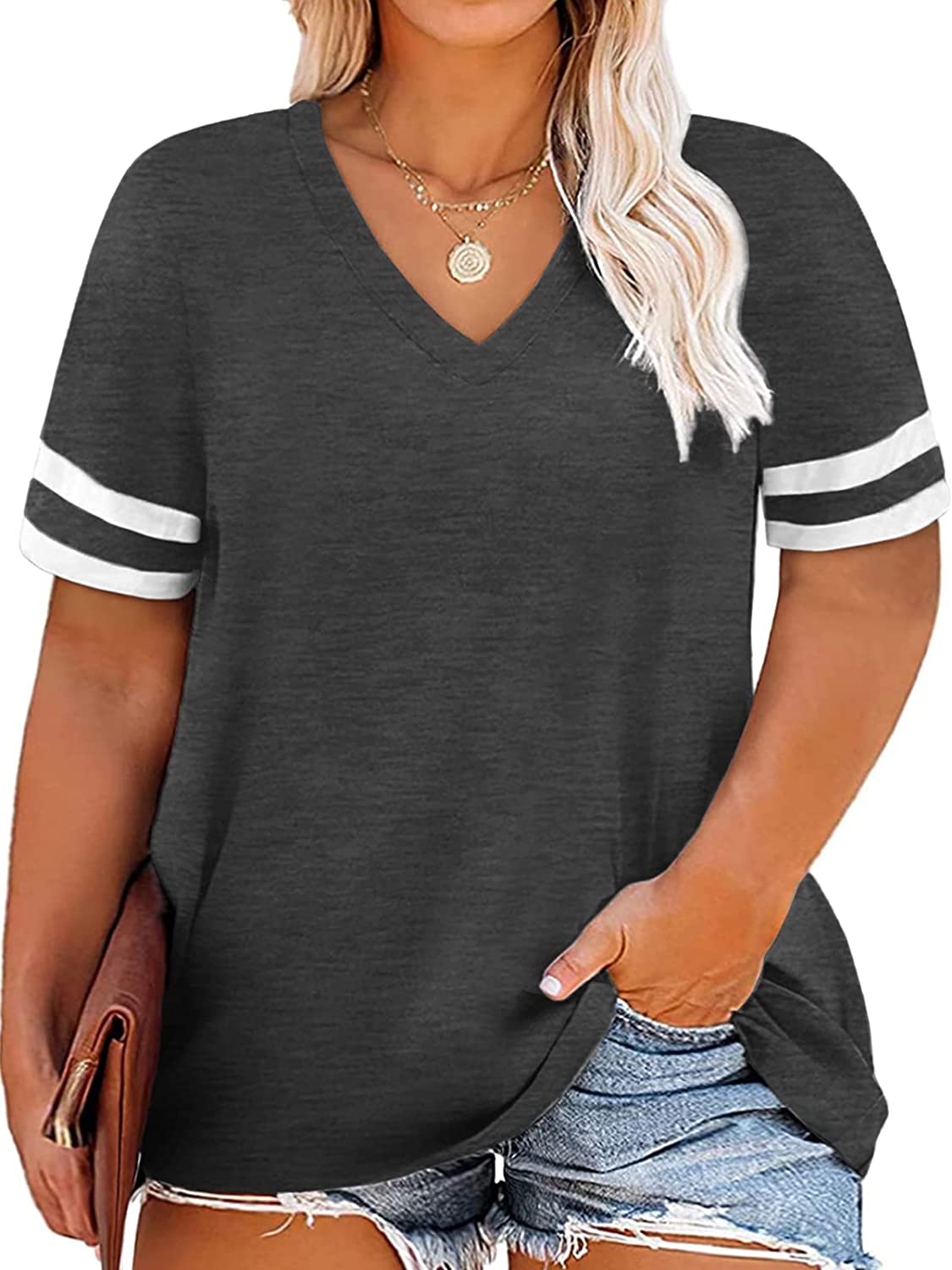 ROSRISS Plus-Size Tops for Women Summer Casual T Shirts Flowy Tunics Tee XL-4XL 