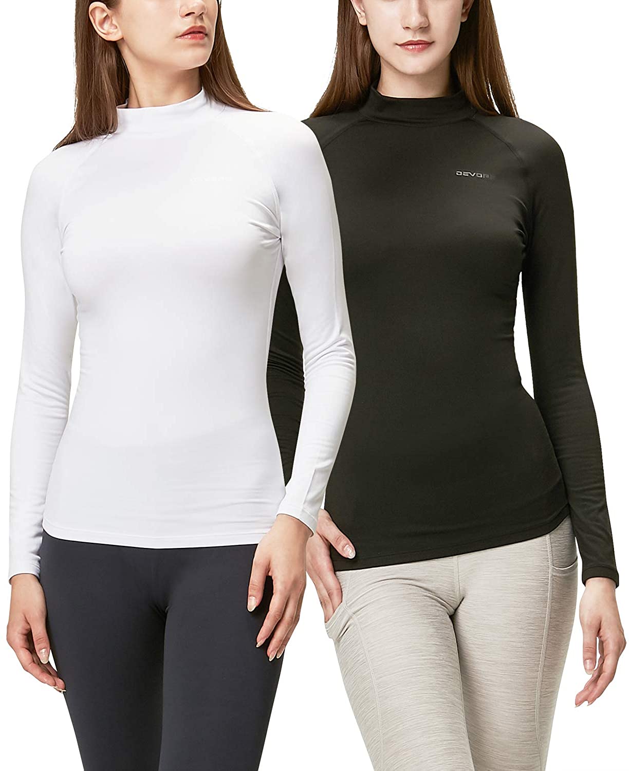 DEVOPS Women's 2 Pack Thermal Turtle Long Sleeve Shirts Compression Baselayer Tops 
