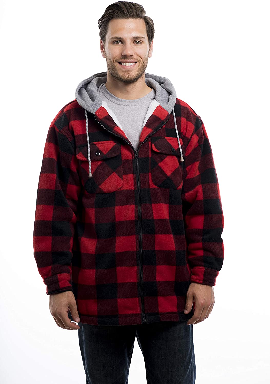 plaid sherpa jacket with hood