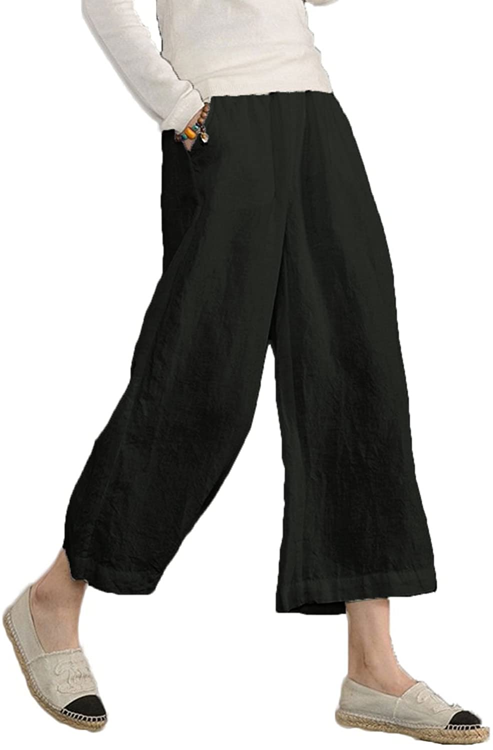 Ecupper Womens Casual Loose Fit Linen Elastic Drawsting Waist Capri Pants  Plus S | eBay