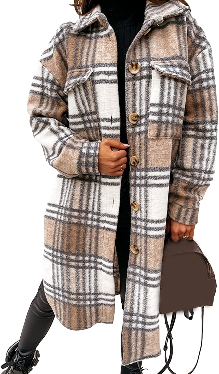 Freyhem Women's Cropped Plaid Shacket Flannel Jacket