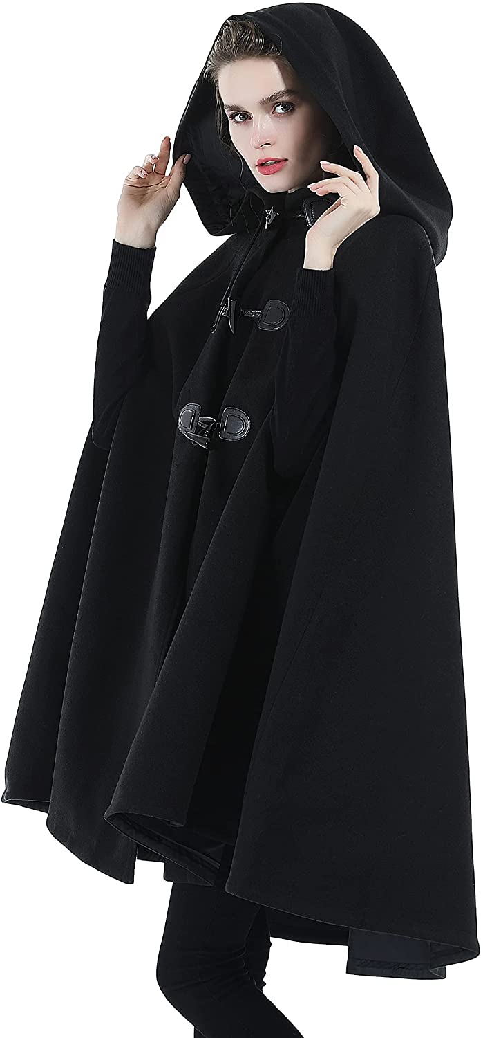 SUFCOMOU Cape Coat Women Hooded Poncho Cloak Vintage Plus Size 