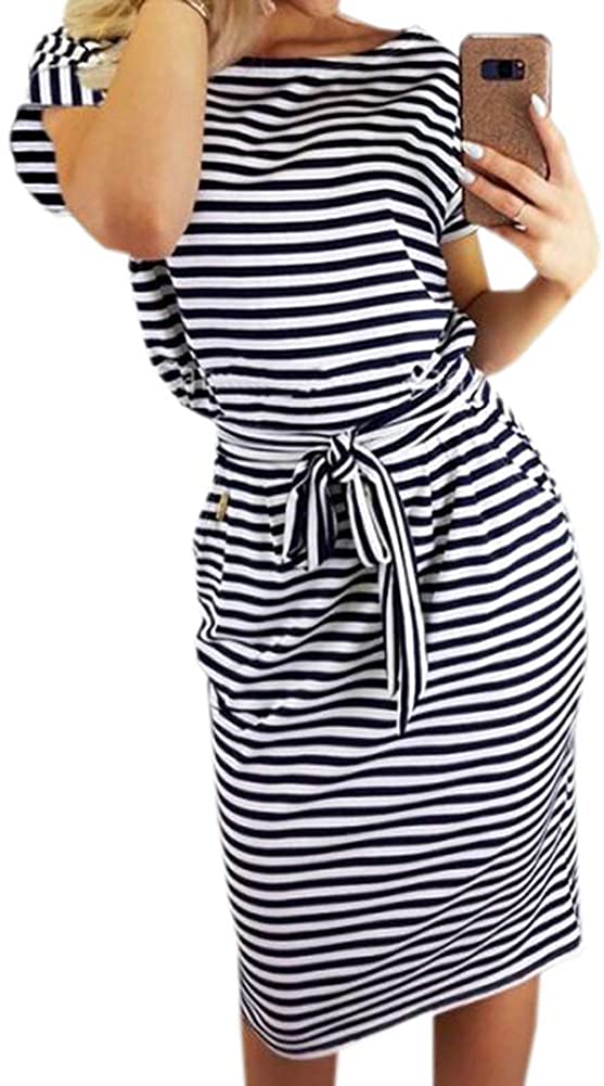 PALINDA Women's Striped Elegant Short Sleeve Wear to Work Casual Pencil  Dress wi | eBay