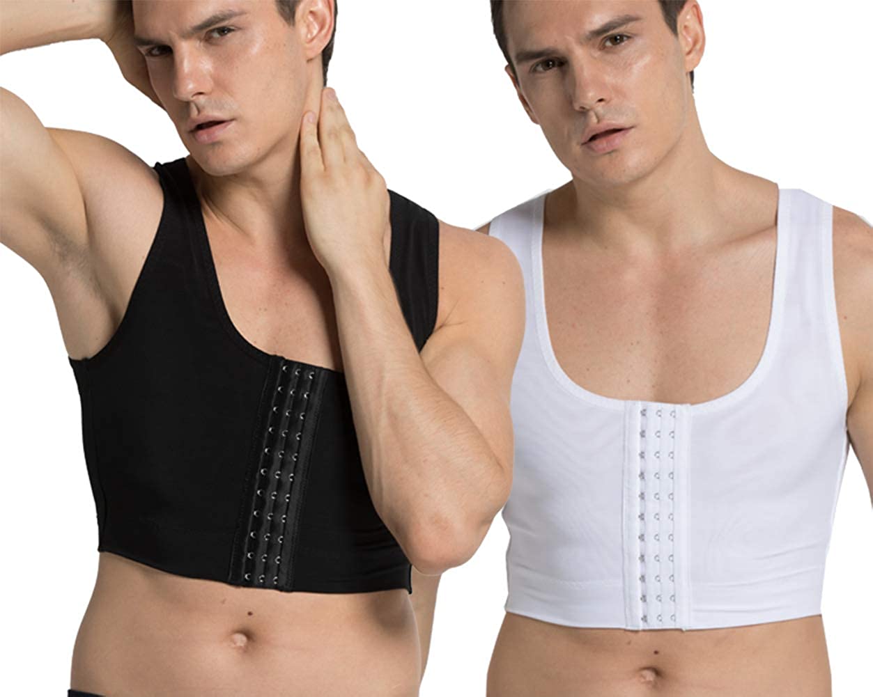 iYunyi Men's Body Shaper Chest Binder Flat Compression 3 Rows Clasp Bust Corset Vests