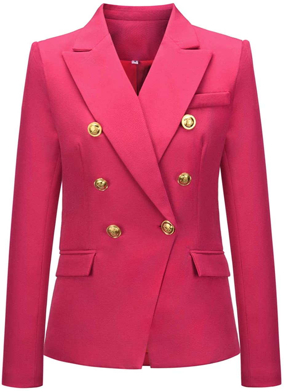chouyatou Women's Vintage Double Breasted Slim Fit Dress Suit Blazer Jacket
