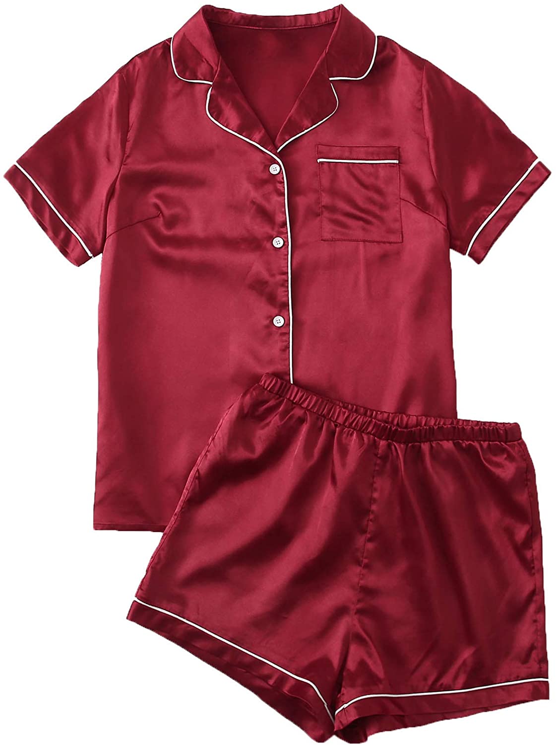 Sweatyrocks women's short sleeve sleepwear button down satin 2 piece best sale pajama set