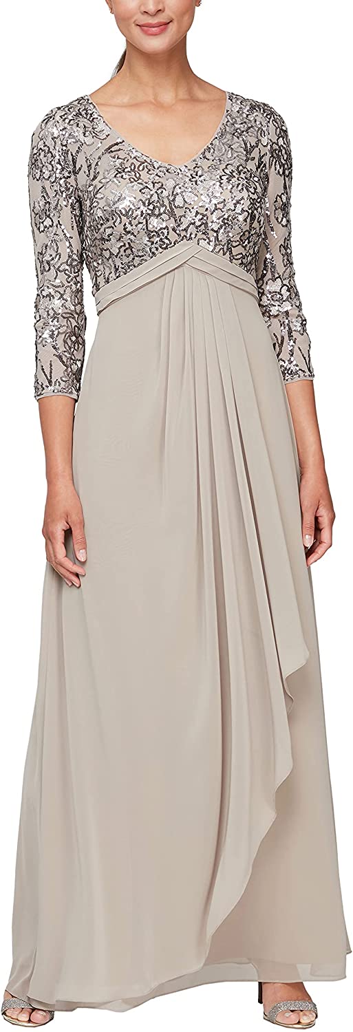 Alex Evenings Women's Long Lace Top Empire Waist Dress