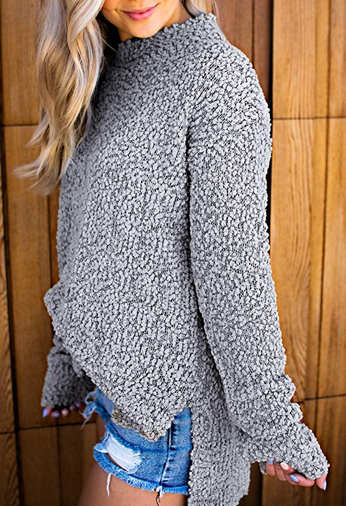 Imily Bela Womens Fuzzy Knitted Sweater Sherpa Fleece Side Slit Full Sleeve  Jump | eBay