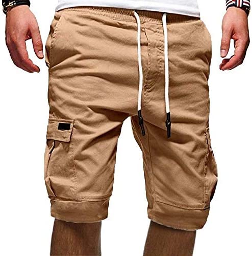 Mens Shorts Casual Cargo Big and Tall Elastic Waist with Pockets 7 Inch Inseam 