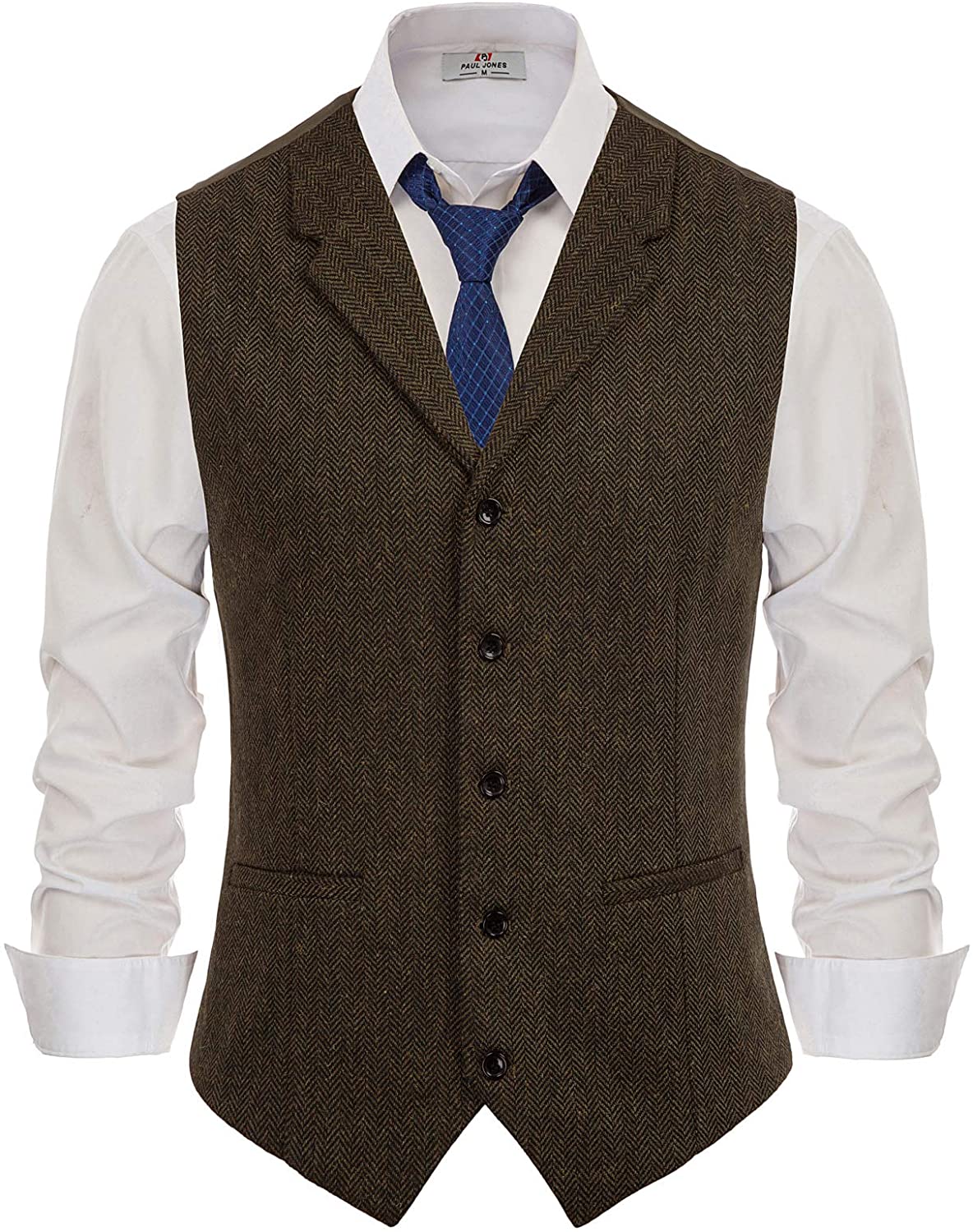 COOFANDY Mens Casual Herringbone Tweed Suit Vest Slim Fit Lapel Vest ...