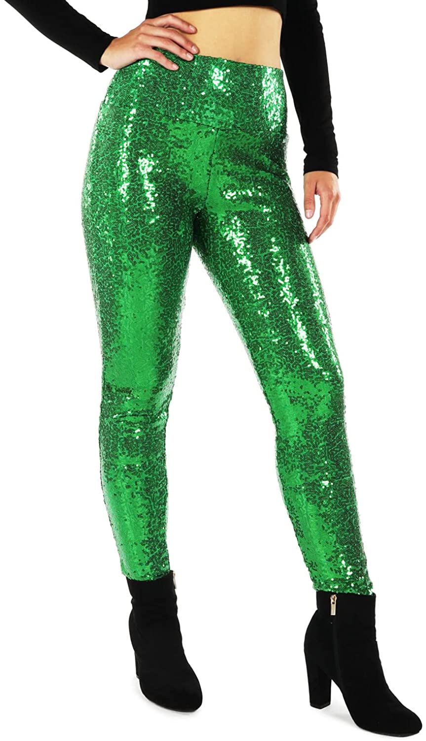 Tipsy Elves Shiny Sequin Leggings for Women for Holiday Outfits and Beyond