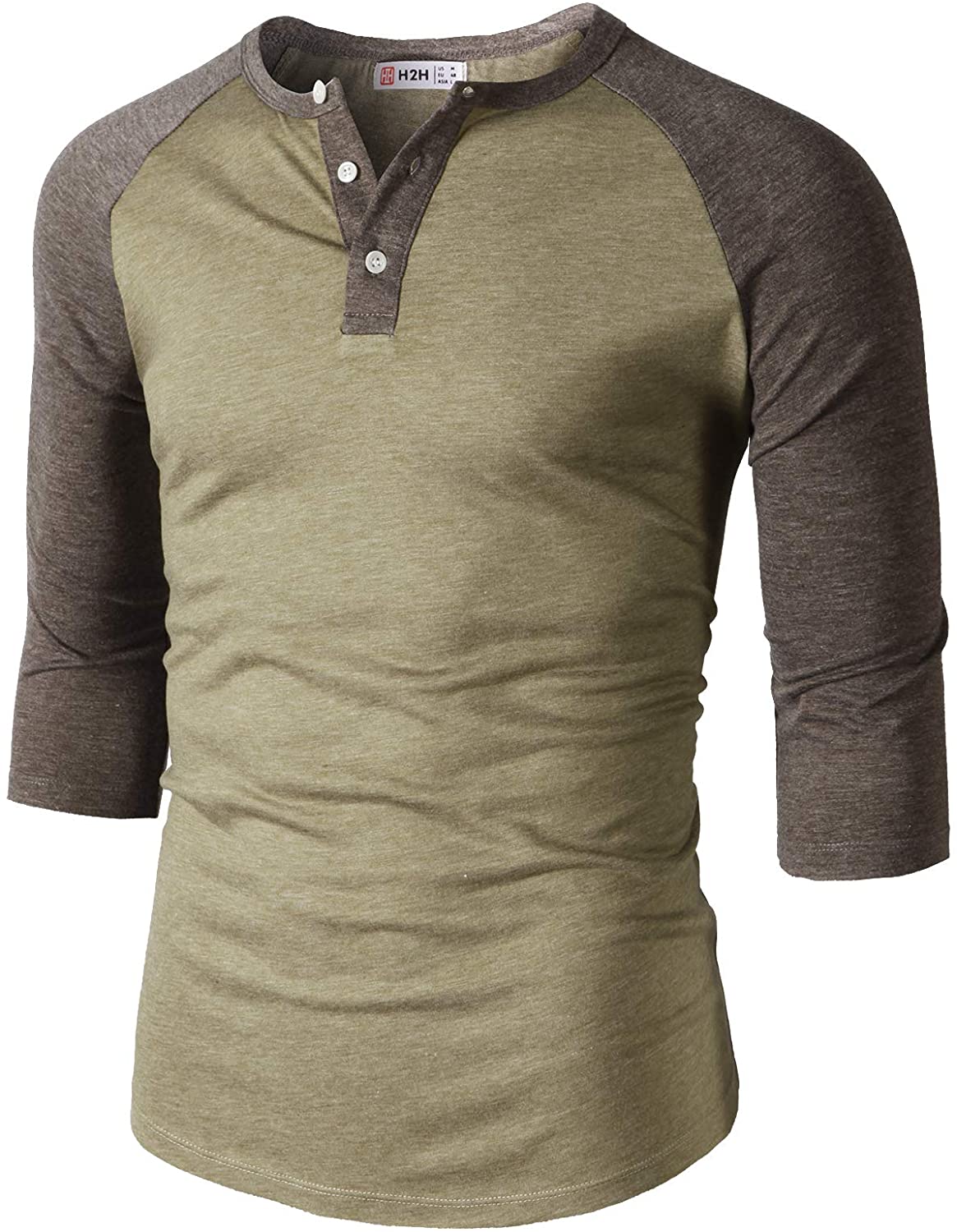 H2H Mens Casual Premium Slim Fit T-Shirts Henley 3/4 Sleeve Summer Clothes 