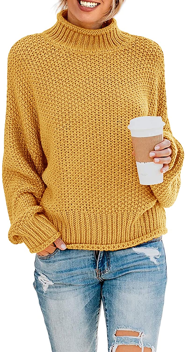 thumbnail 39  - ZESICA Women&#039;s Turtleneck Batwing Sleeve Loose Oversized Chunky Knitted Pullover