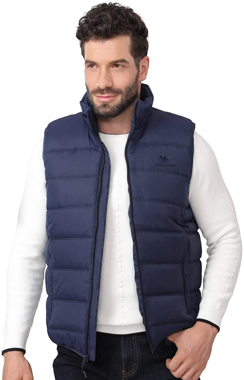 ARTFFEL Mens Winter Thicker Sleeveless Stand Collar Zip Front Down Quilted Coat Vest Jacket